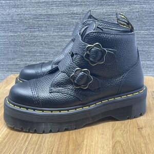Dr. Martens Devon FLWR Shoes Women 8 Black Leather Platform Buckle Flower NEW